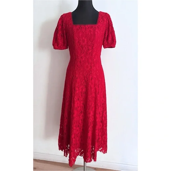 VGUC Rachel Parcell RP Red Lace Fit & Flare Cocktail Holidays Midi Dress XS - Picture 2 of 13